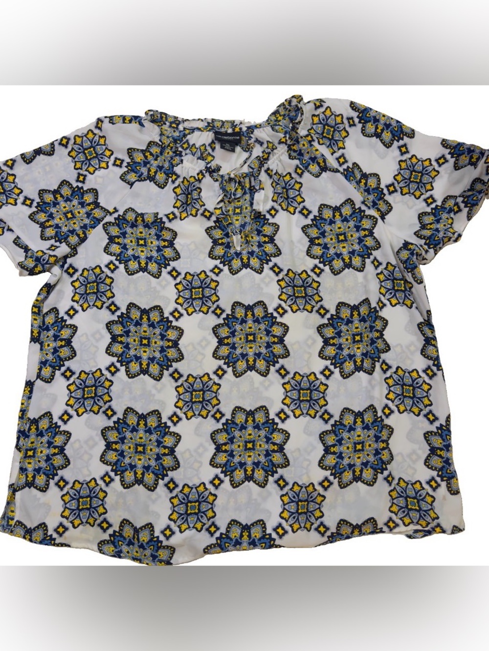Liz Claiborne Bohemian Flutter Sleeve Geometric Medallion Print Blouse XXL